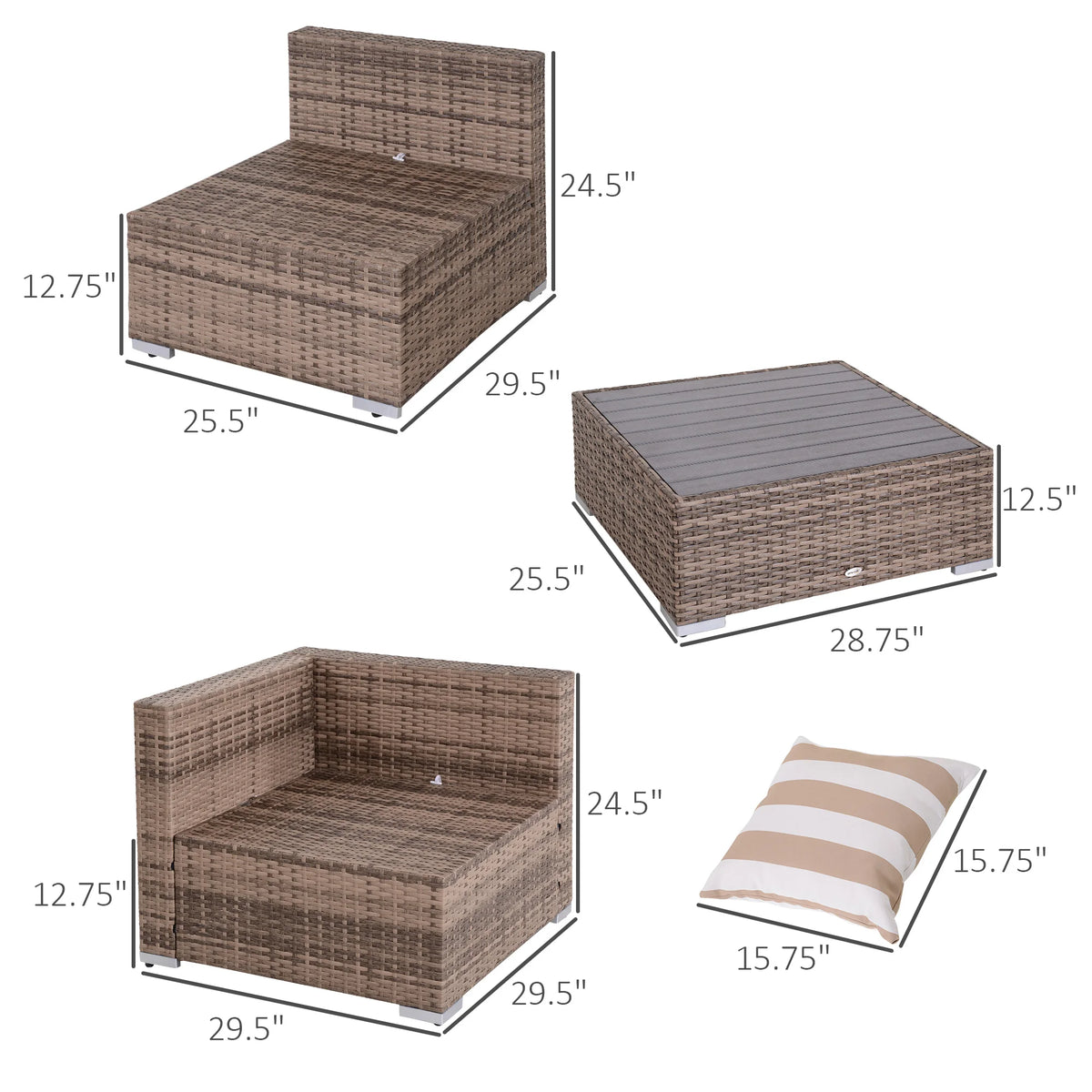 7 Piece Rattan Sofa Luxury Modular Outdoor Lounge Furniture, Grey