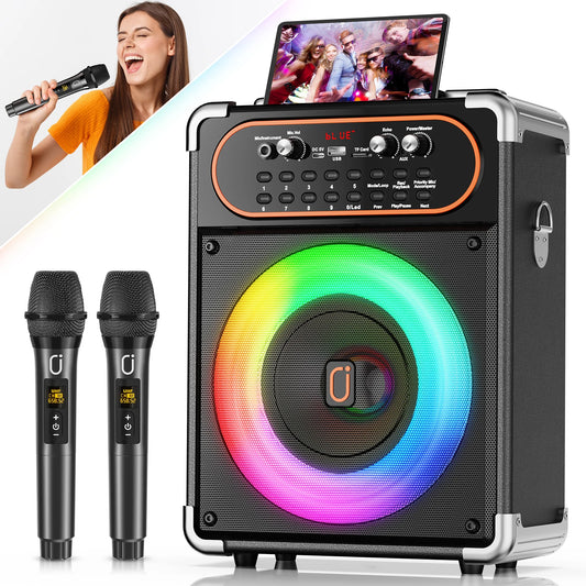 S68 Kara Ok with 2 Microphones, Portable Bluetooth 5.3 Kara Ok Speaker,Echo Adjustment, Supports Tv through Auxiliary Connection