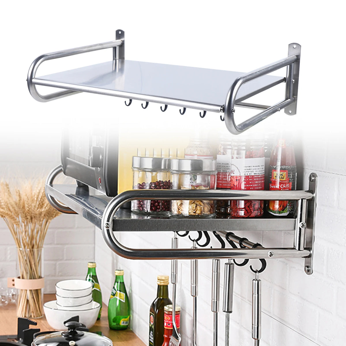 Microwave Oven Rack Stainless Steel Microwave Oven Shelf Wall-Mounted Kitchen Shelf Kitchen Shelves Counter
