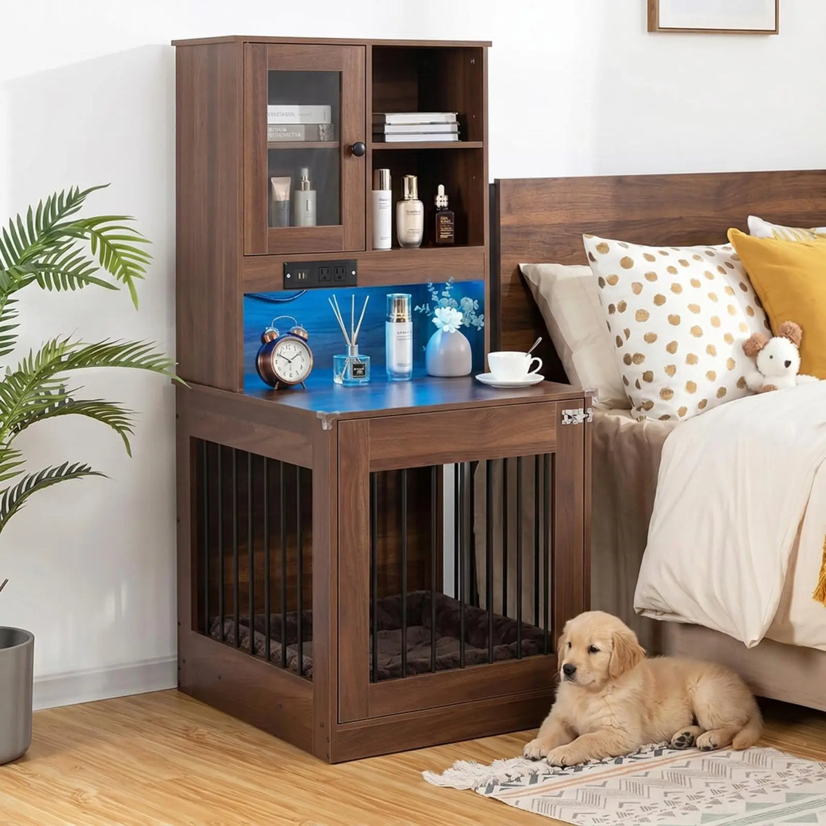 Furniture-Style Wooden Dog Crate End Table for Small Dogs, Indoor Dog Kennel Bedside Table, Space-Saving Home Decor Design, Durable Wood Build