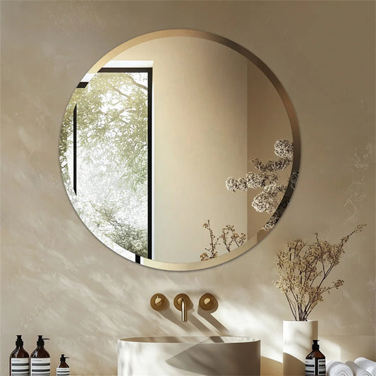 Wisfor 80cm Large Frameless Round Wall Mirror with Beveled Edge Bathroom Vanity Mirror