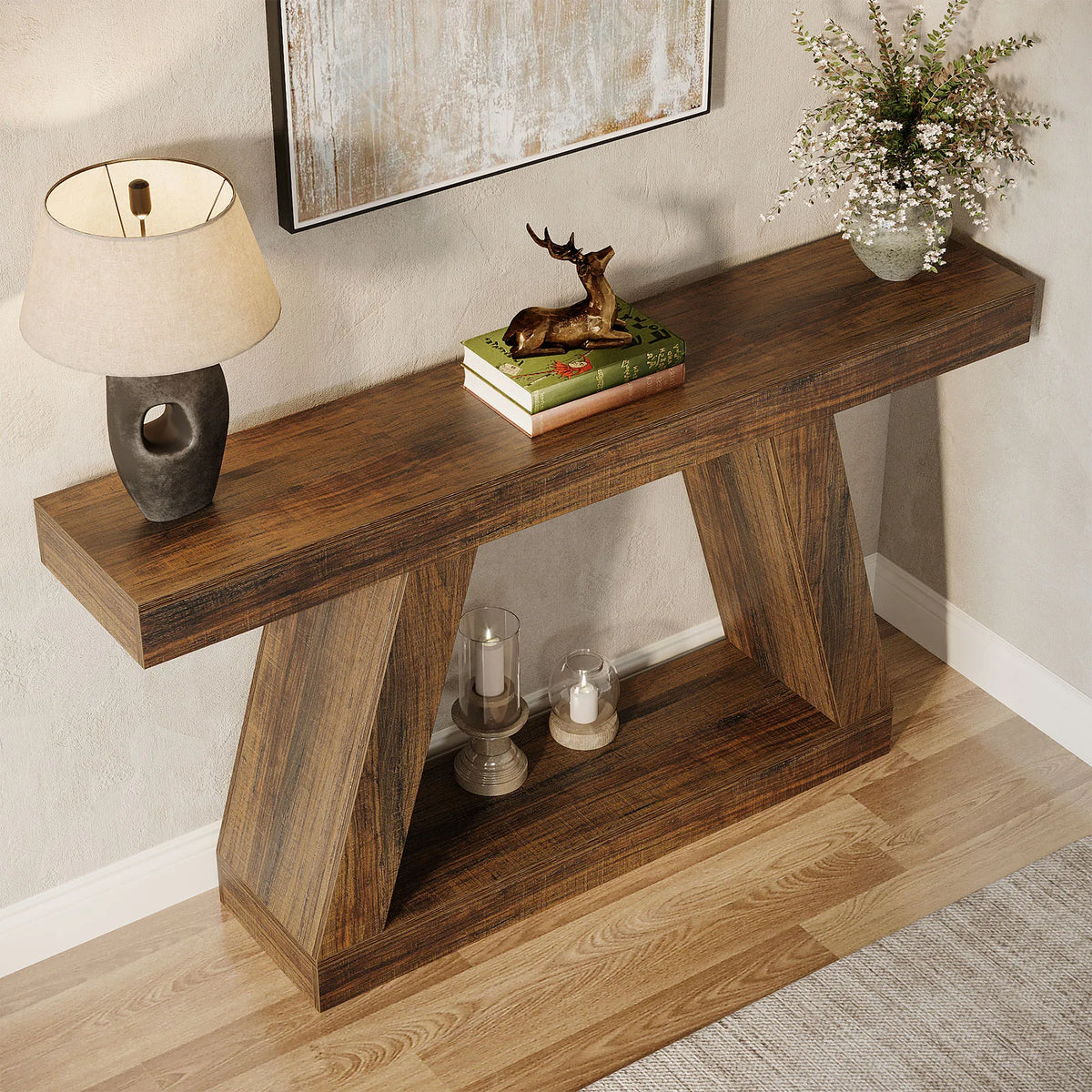 Tribesigns 55-Inch Rustic Console Sofa Table with Storage Industrial Wooden Entryway Table for Hallway Living Room