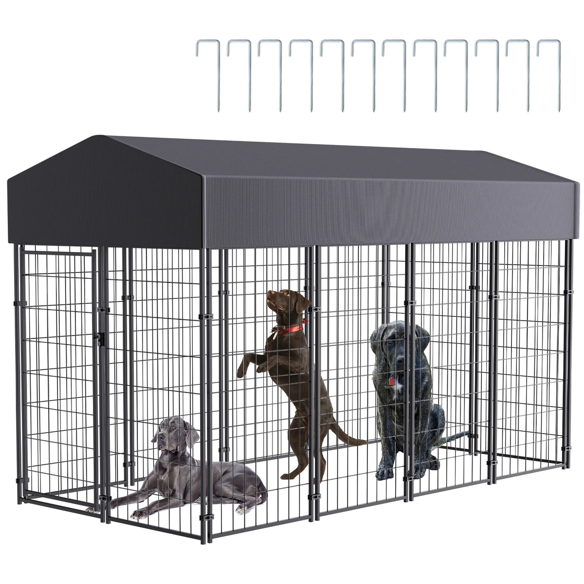 BINGOPAW Welded Wire Outdoor Dog Kennel With Weatherproof Canopy Cover