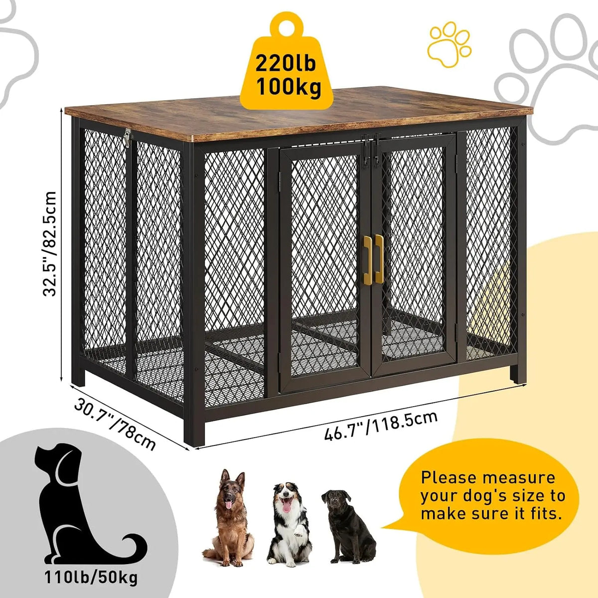 Extra Large Iron Dog Crate With Double Doors And Storage