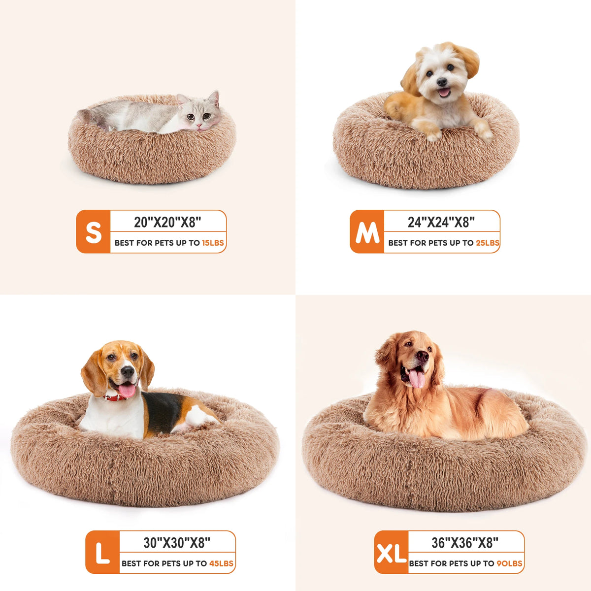 JHK Calming Plush Dog Bed Washable With Non Slip Base