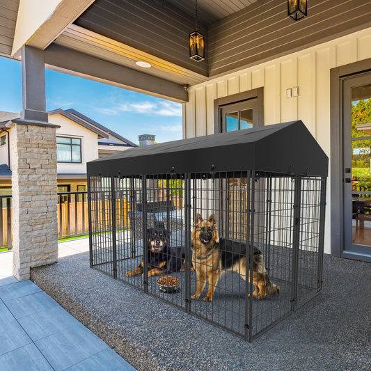 BINGOPAW Welded Wire Outdoor Dog Kennel With Weatherproof Canopy Cover