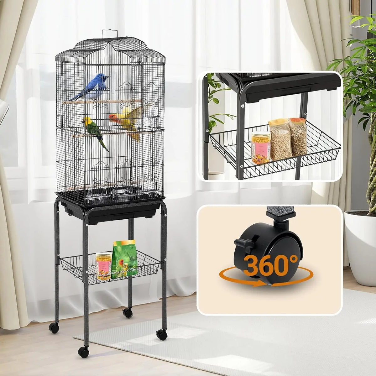 60 Inch Wrought Iron Bird Cages Luxury Pet Villa with Victorian Scrolled Design & Play Top Parrot Nest Large Capacity Enclosure Cage for Bird Accessories