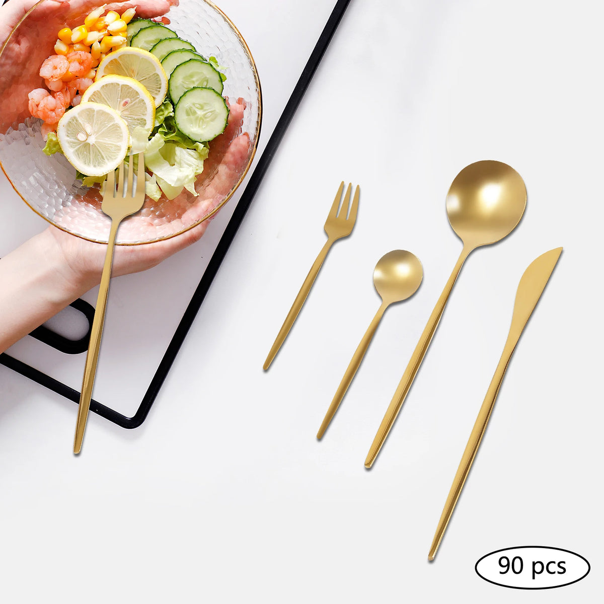 90Pcs Gold Silverware Set,  Food-Grade Stainless Steel Flatware Sets For Home Restaurant Weddings