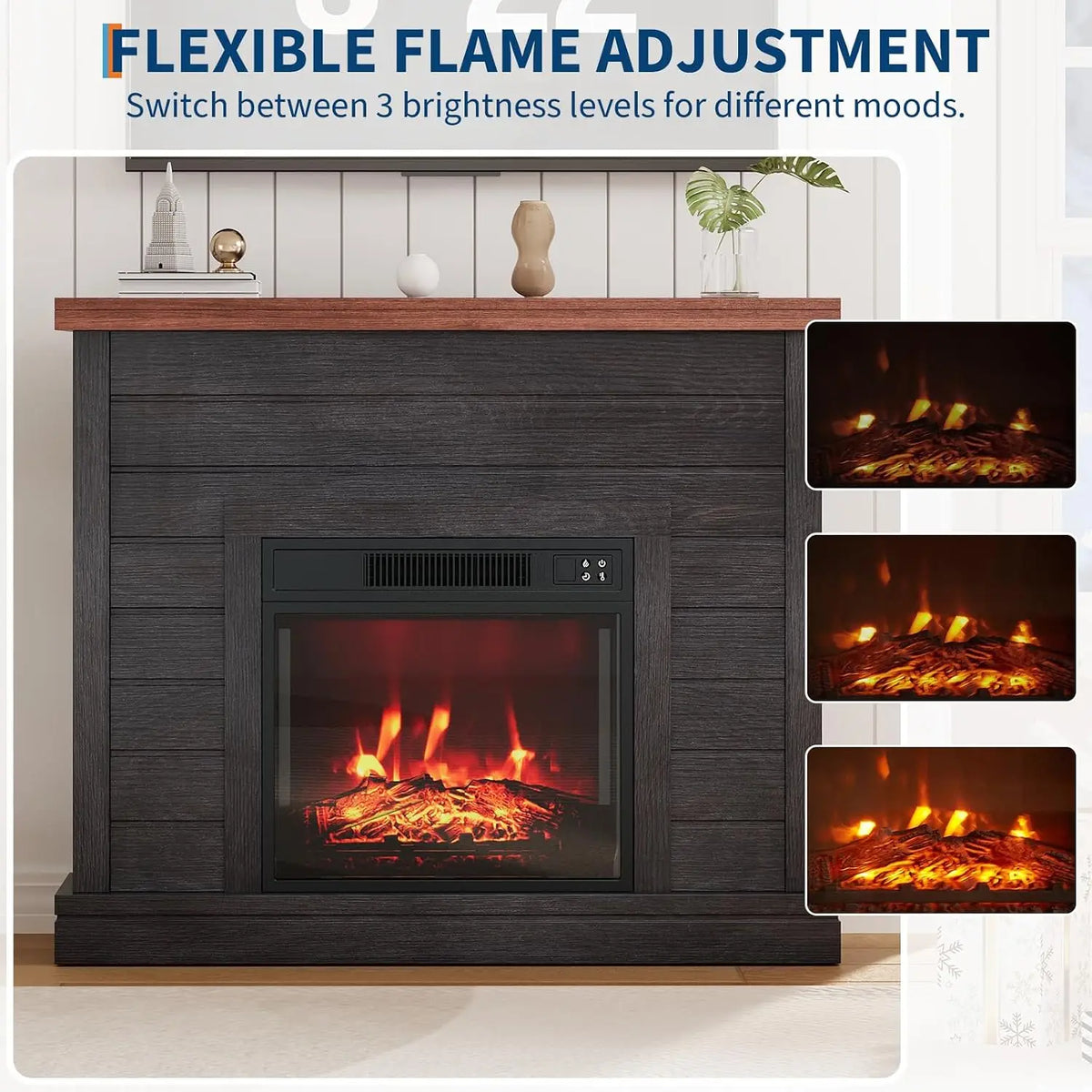 TWISTER.CK 38-Inch Electric Fireplace Mantel with 18-Inch Fireplace Insert, 1500W 120V 60Hz, Black – Freestanding Heater with Mantel