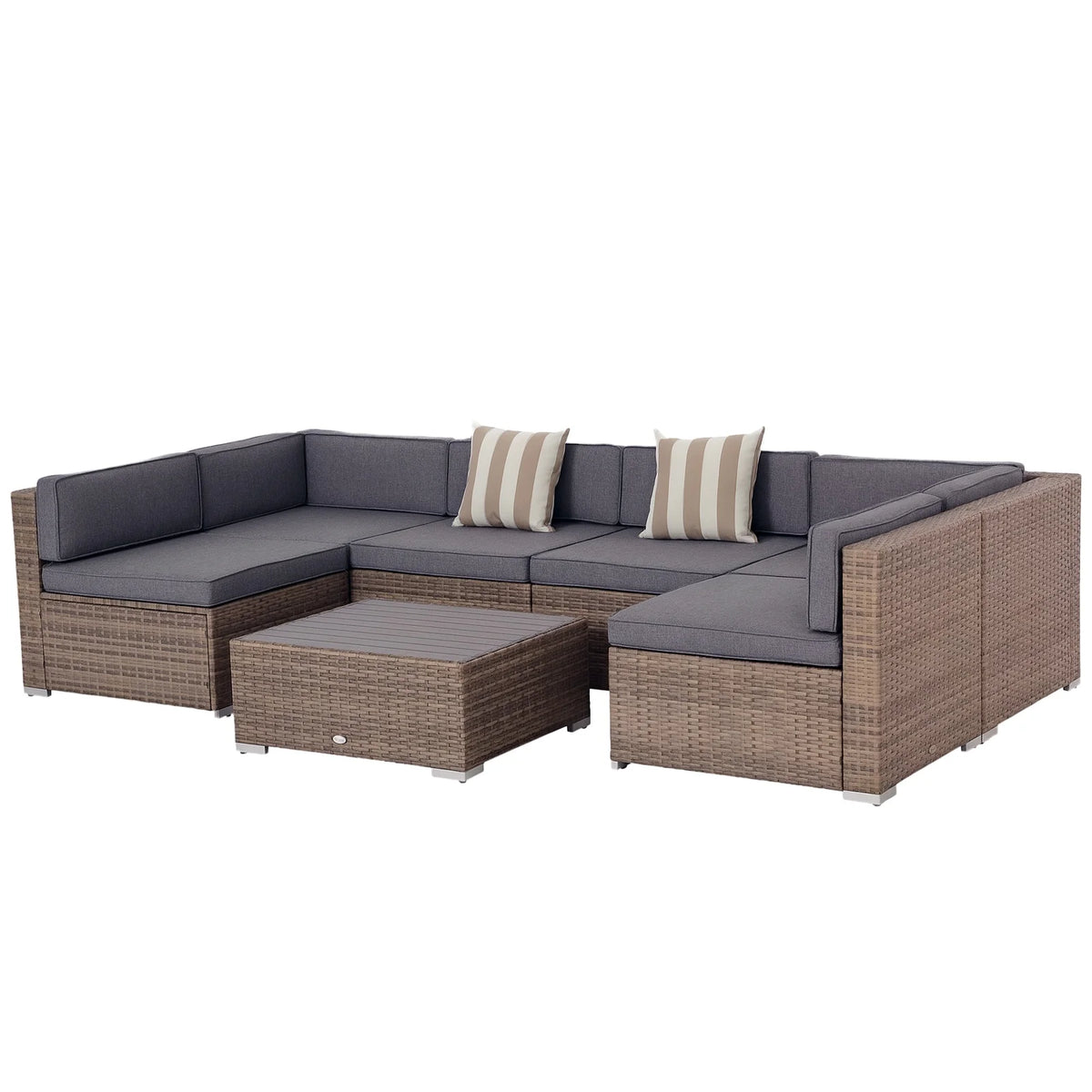 7 Piece Rattan Sofa Luxury Modular Outdoor Lounge Furniture, Grey