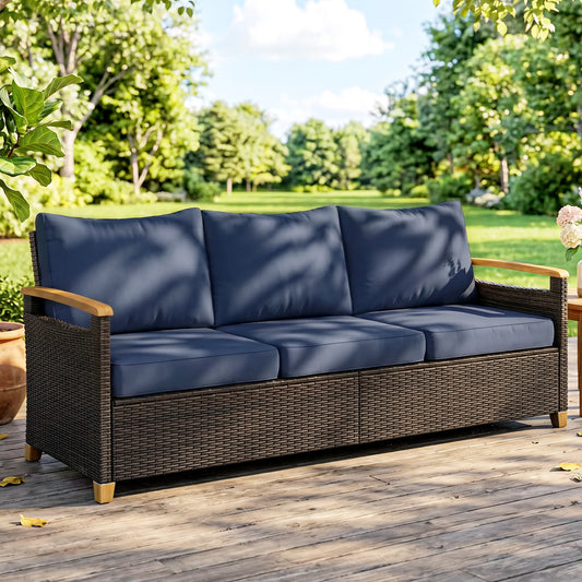 Outsunny 3-Seater Outdoor Sofa with Soft Padded Wide Seats, Dark Blue