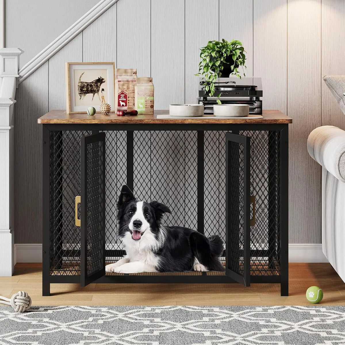 Extra Large Iron Dog Crate With Double Doors And Storage