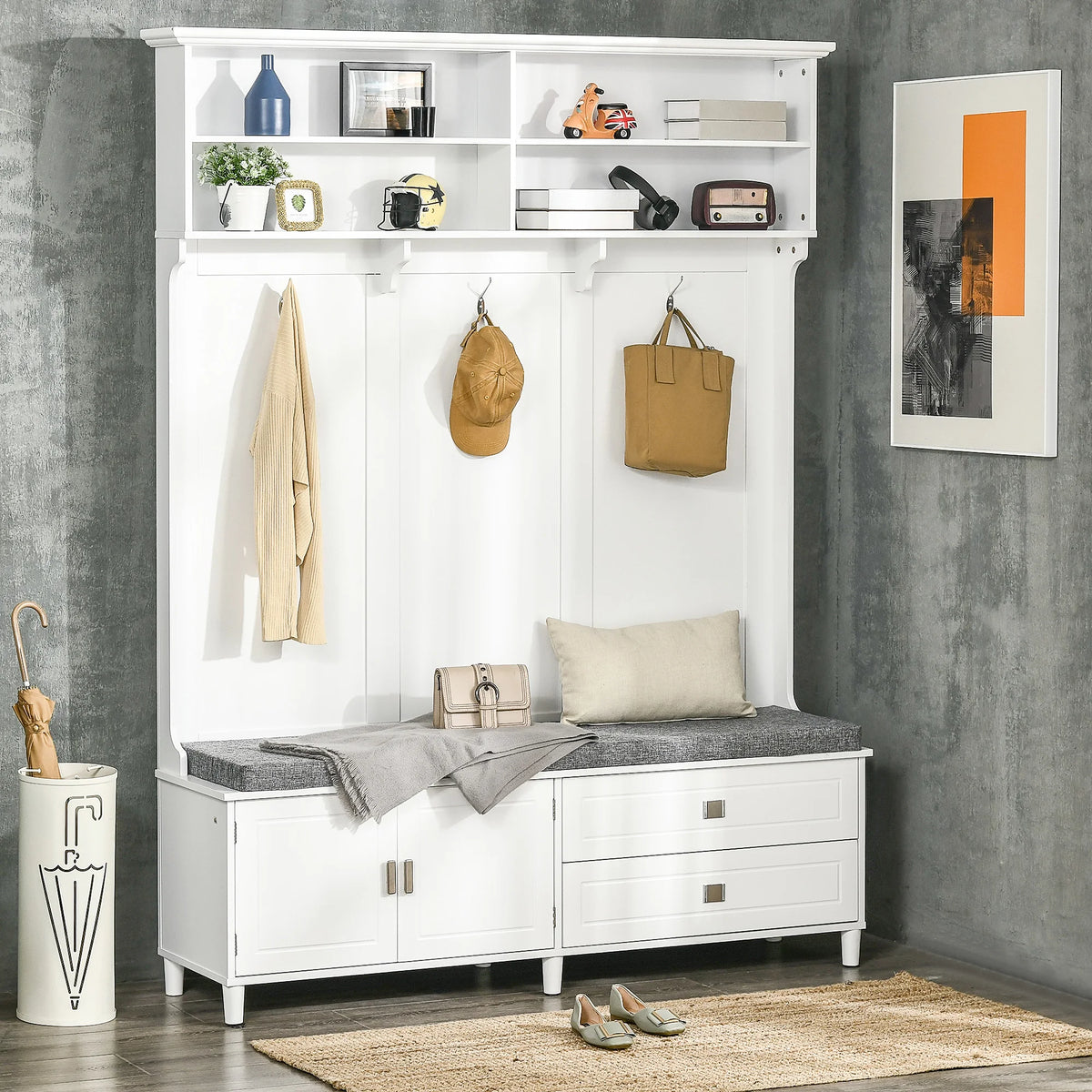 HOMCOM Hall Tree Storage Bench With Coat Rack And Shelves
