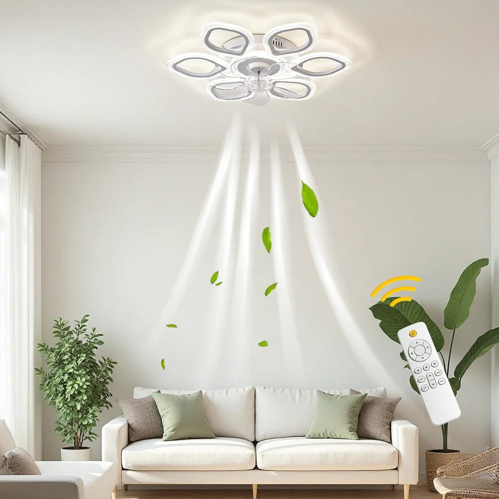 Six Petal Ceiling Fan With Dimmable Light And Reversible Motor