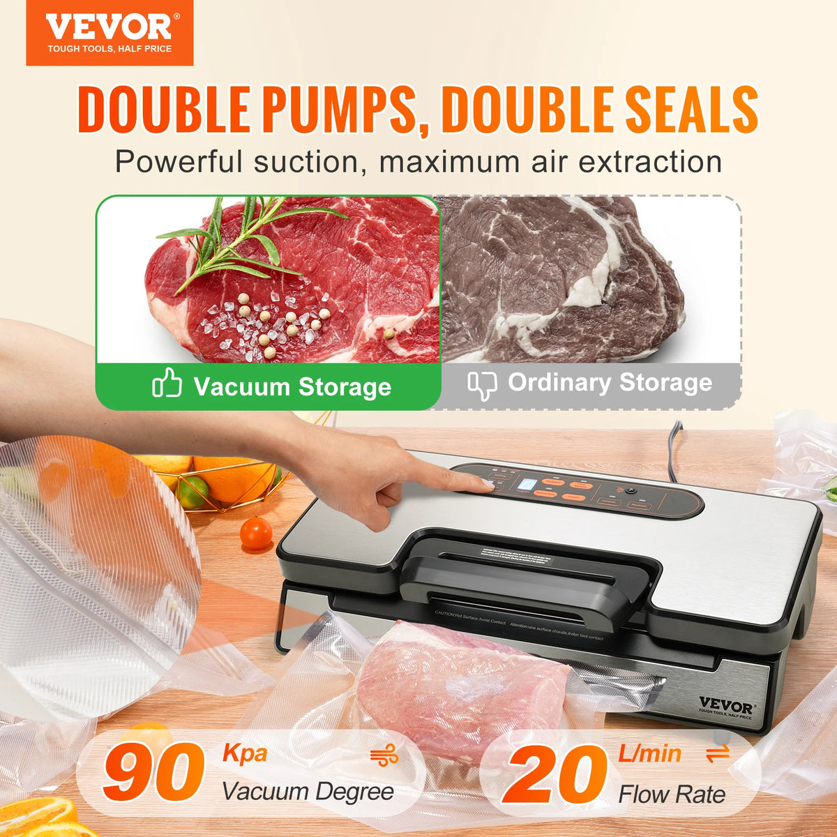 SucceBuy 90Kpa 130W Vacuum Sealer Food Packaging Machine with Free 10pcs Vacuum bags for Household Kitchen Vacuum Food Sealing