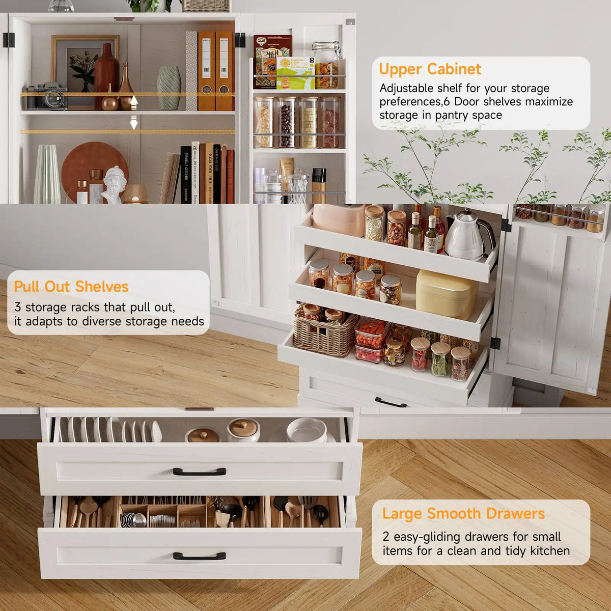 6 Door Kitchen Pantry Cabinet Pantry Storage Cabinet with Shelves, 71" Tall Farmhouse Freestanding Pantry for Kitchen
