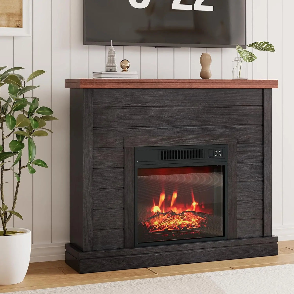 TWISTER.CK 38-Inch Electric Fireplace Mantel with 18-Inch Fireplace Insert, 1500W 120V 60Hz, Black – Freestanding Heater with Mantel