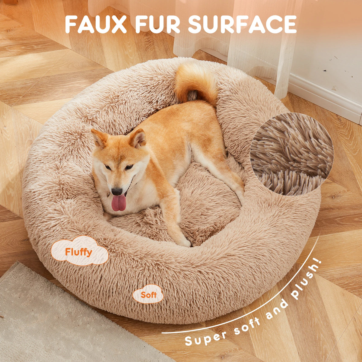 JHK Calming Plush Dog Bed Washable With Non Slip Base