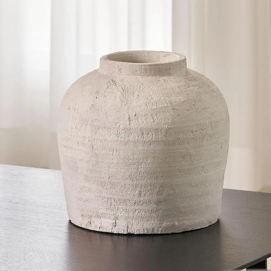 Elegant 11 White Ceramic Zen Vase with Terra Cotta Pitcher, Distressed Farmhouse Style, Decorative for Home