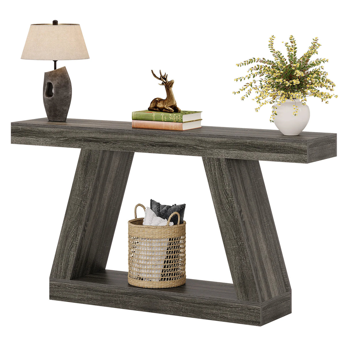 Tribesigns 55-Inch Rustic Console Sofa Table with Storage Industrial Wooden Entryway Table for Hallway Living Room