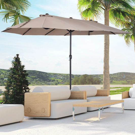 15 ft Outdoor Double-Sided Market Patio Umbrella Steel Rectangular - Tan