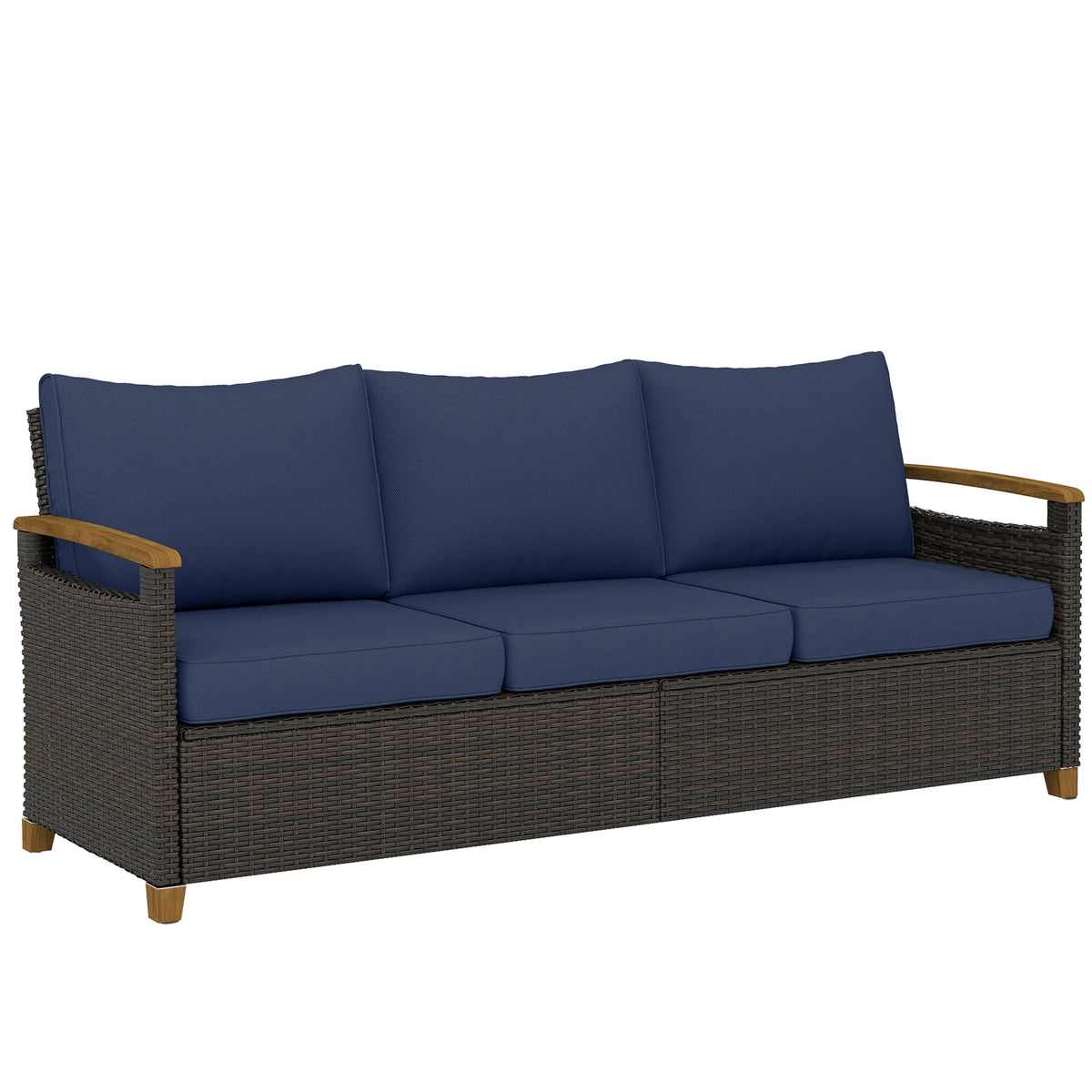 Outsunny 3-Seater Outdoor Sofa with Soft Padded Wide Seats, Dark Blue