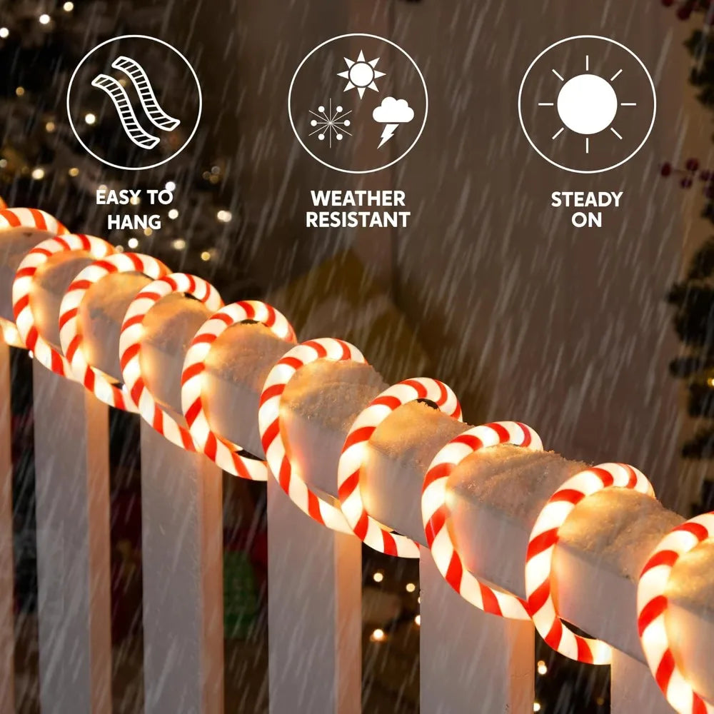 40FT LED Candy Cane Rope Lights Waterproof Outdoor 360 LED Christmas Decor Lights for Garden Yard Party Xmas Christmas Holiday Decorations (Red & Warm White)