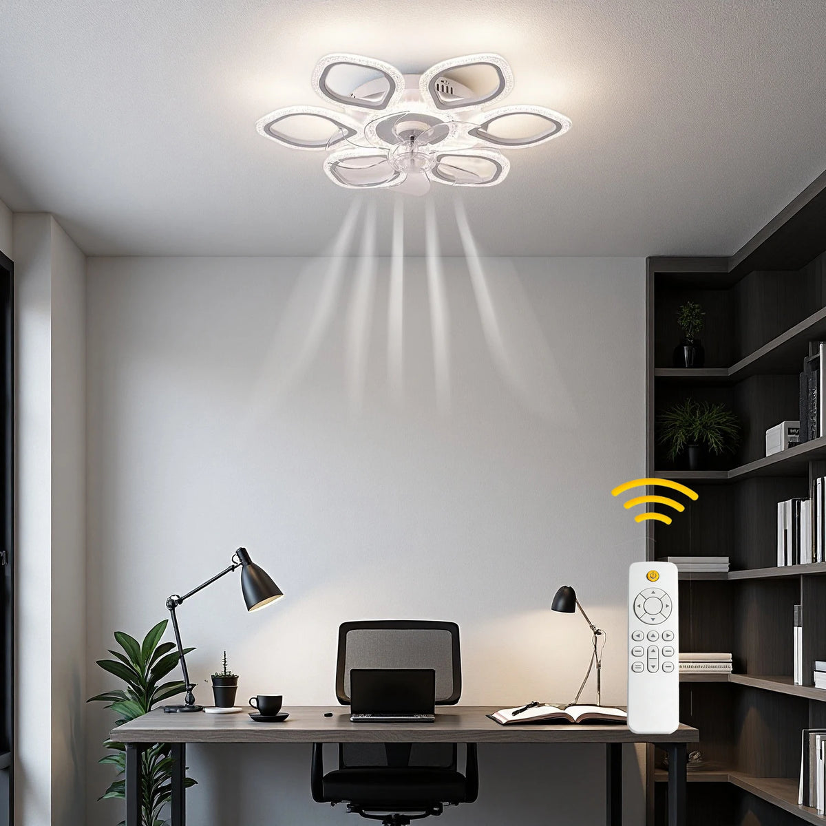 Six Petal Ceiling Fan With Dimmable Light And Reversible Motor