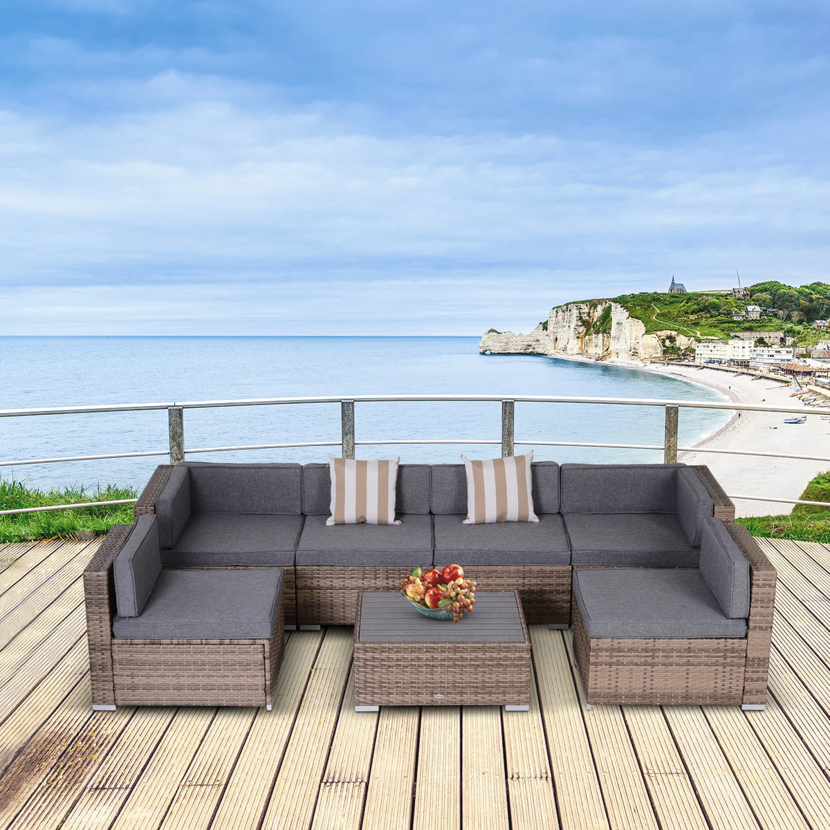 7 Piece Rattan Sofa Luxury Modular Outdoor Lounge Furniture, Grey