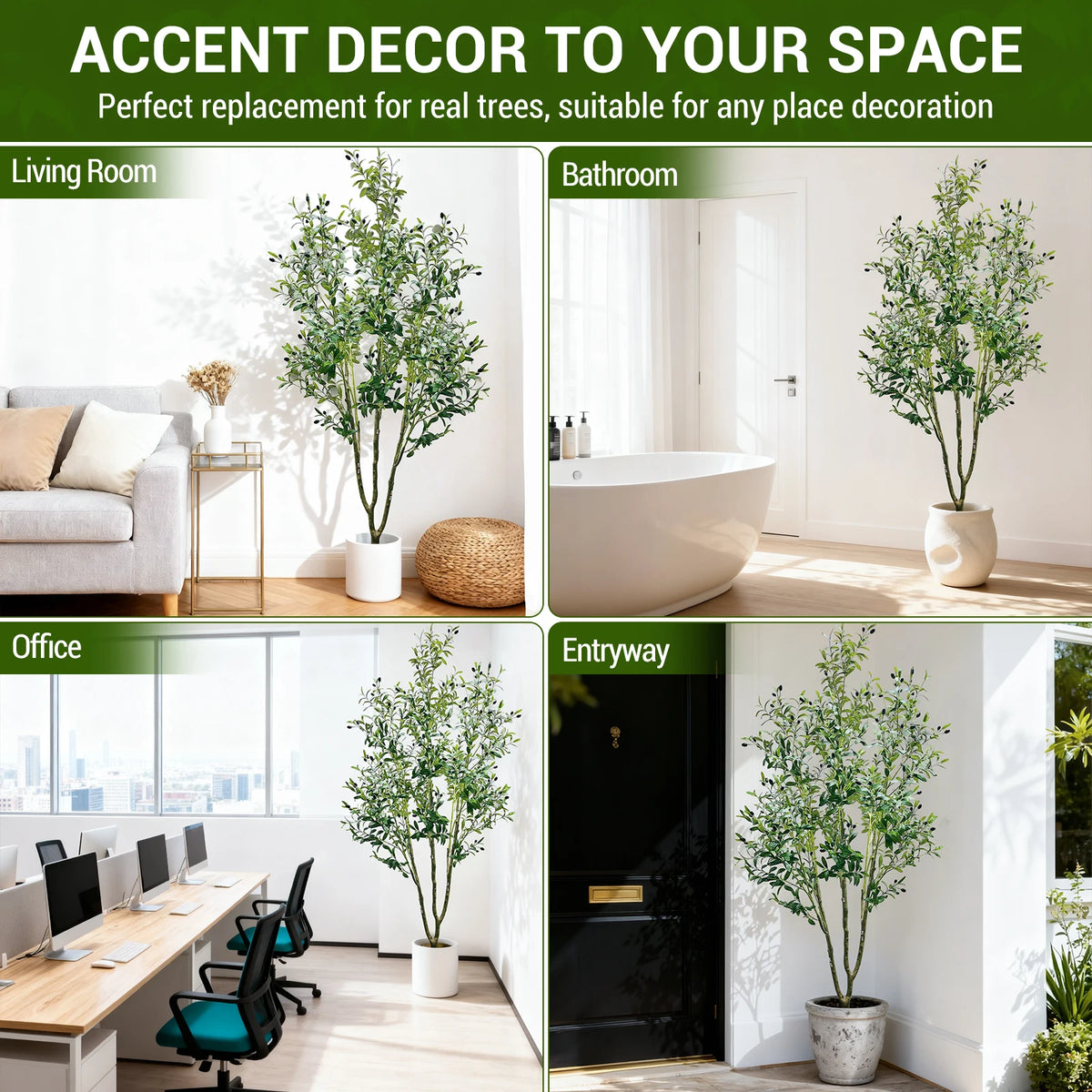 Artificial Olive Tree, Large Faux Olive Plant in Pot with Realistic Leaves & Fruits,5FT/6FT Tall Artificial Tree for Home Garden