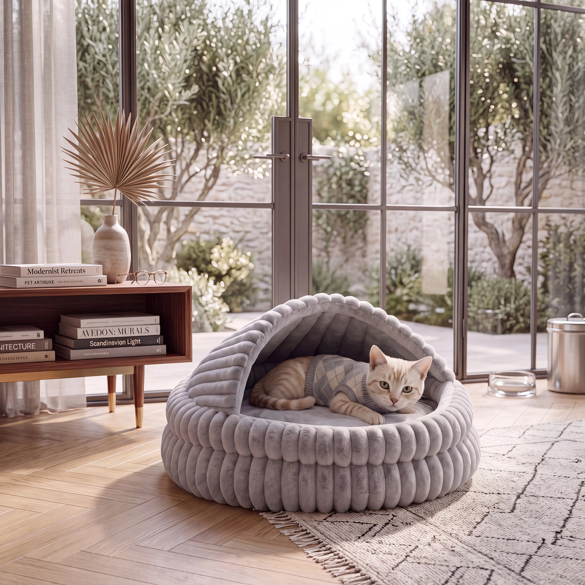 Soft Hooded Cat Cave Bed – Round Enclosed Self-Warming Hideaway for Indoor Cats & Small Dogs, Machine Washable with Non-Slip Bottom